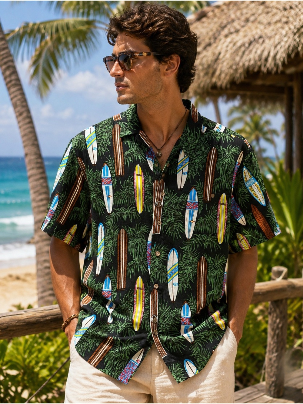 Reserve Hawaii 100% Silk Surfboard Hawaiian Shirt Size L